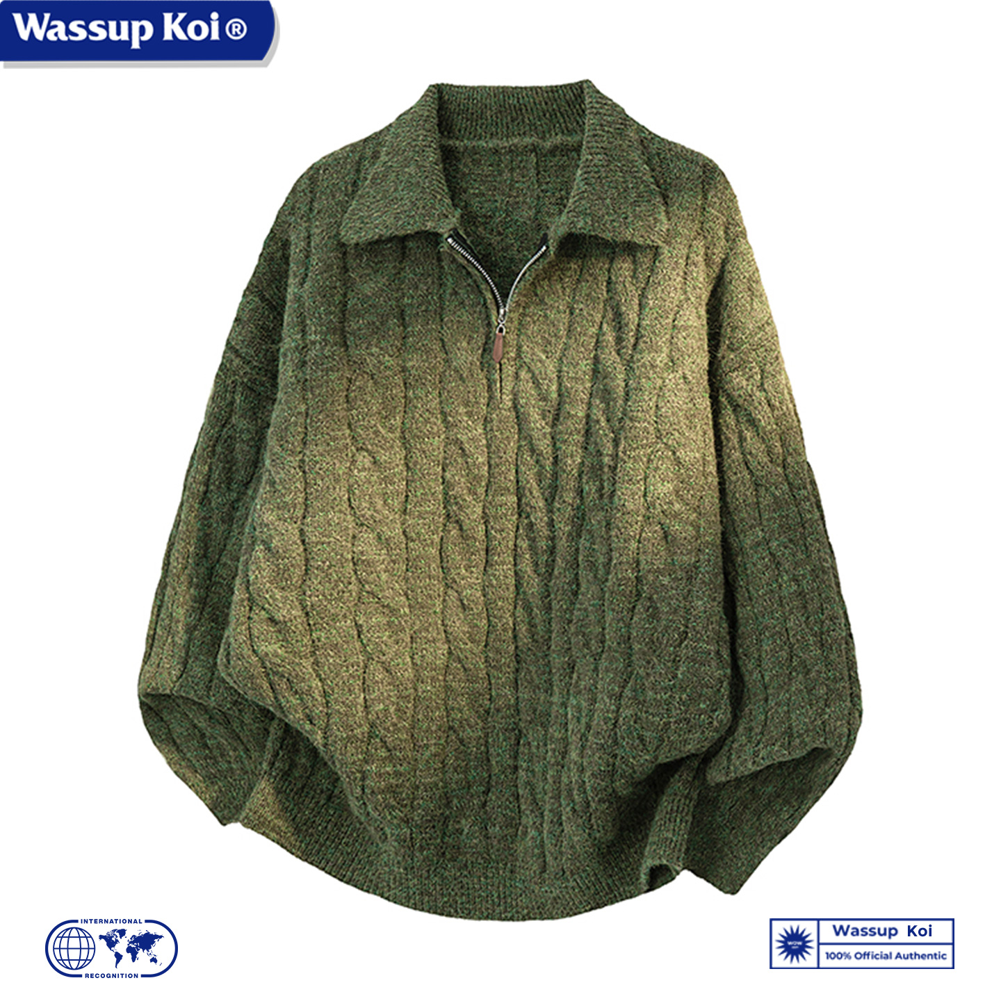 WASSUP复古麻花半拉链POLO针织衫