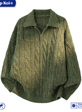 WASSUP KOI复古麻花半拉链POLO领针织衫男女慵懒宽松加厚保暖毛衣