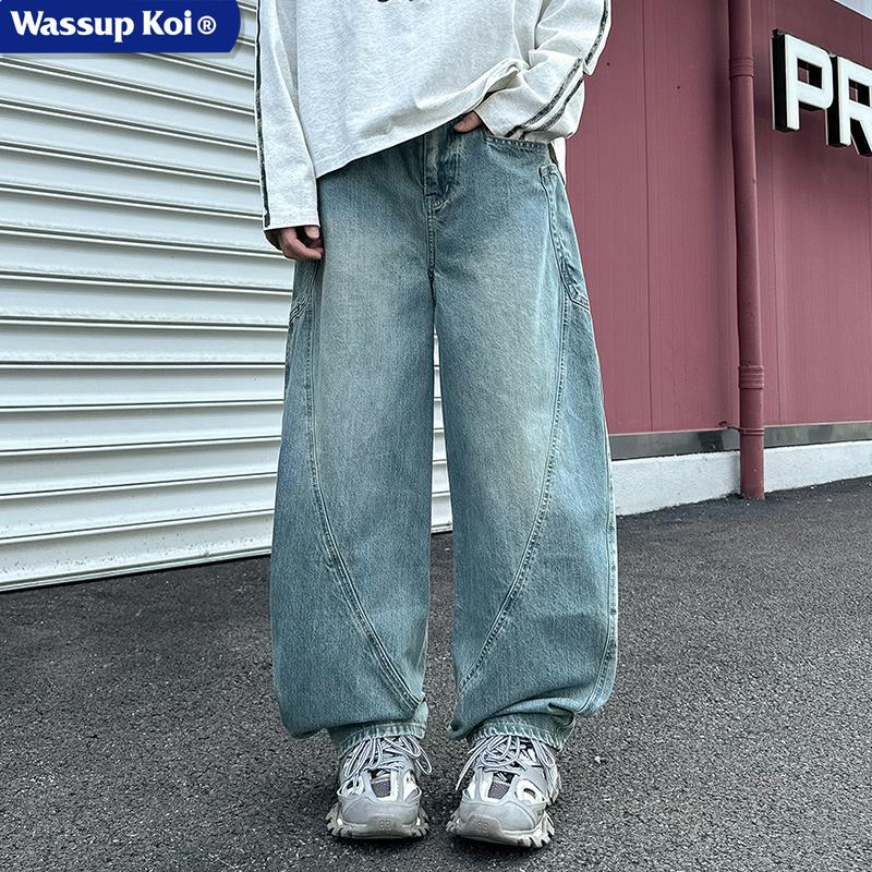 WASSUP KOI联名美式复古牛仔裤子男士直筒2025春季宽松水洗阔腿裤