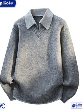 WASSUP KOI联名假两件衬衫领针织衫男秋冬灰色百搭休闲毛衣打底衫