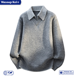 WASSUP KOI联名假两件衬衫领针织衫男秋冬灰色百搭休闲毛衣打底衫
