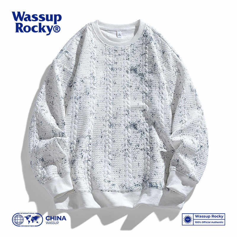 WASSUP ROCKY麻花设计感圆领卫衣男潮牌扎染上衣春秋男款休闲外套