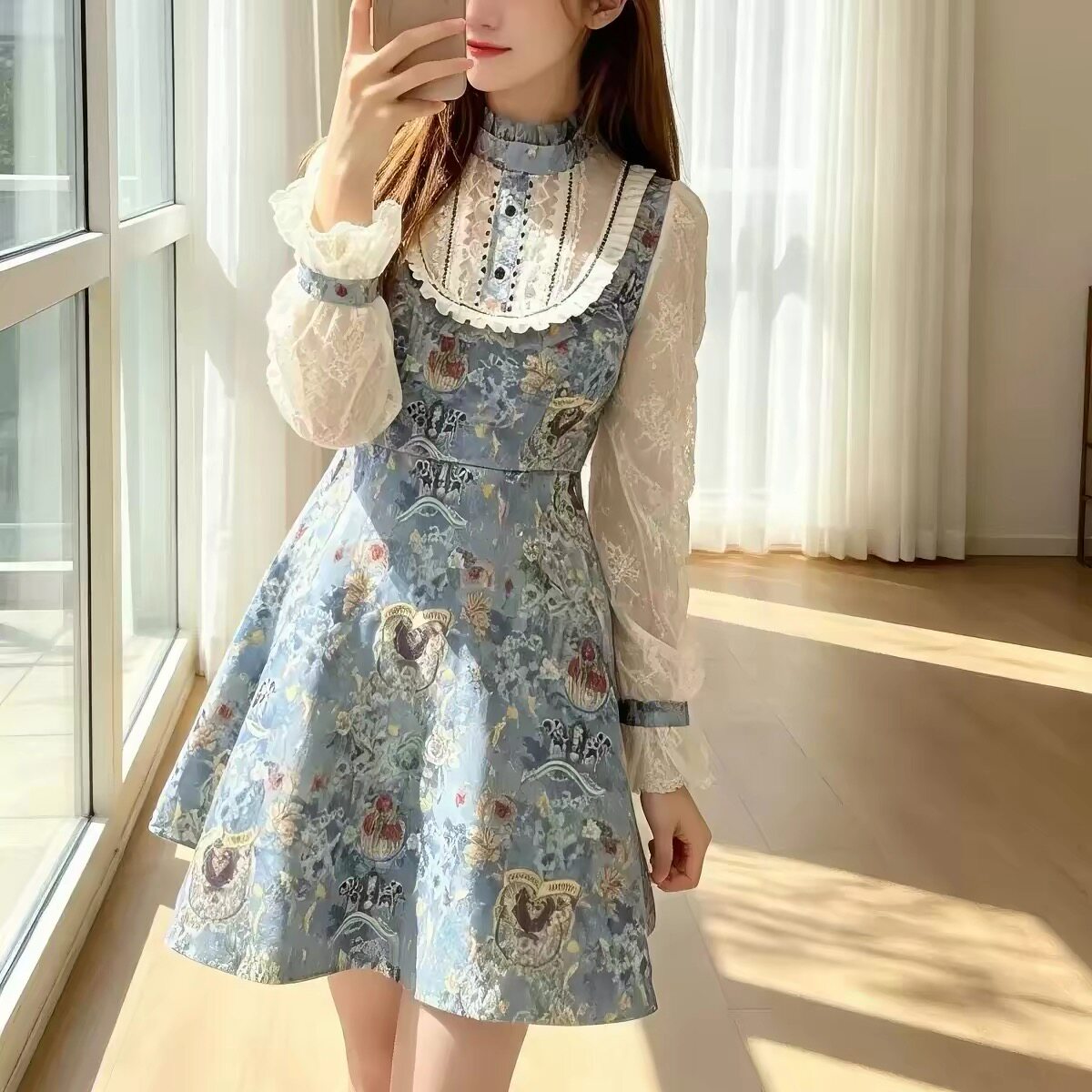 星妍露露2026秋季新款法式复古蕾丝拼接长袖衬衫女设计感小众套装