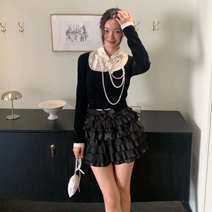 星妍(miu系少女千金风蝴蝶结钉珠羊毛针织衫假两件衬衫25秋冬新