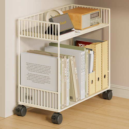 桌下置物架可移动带轮落地桌旁小书架办公桌边推车书本收纳书柜