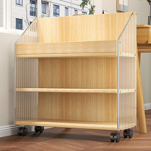 小书架可移动带轮书桌儿童书架置物架落地桌边简易储物架桌旁书柜