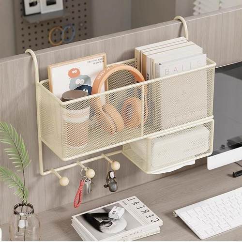 悬挂式抽纸盒办公桌面收纳置物架办公室好物工位整理神器宿舍挂篮