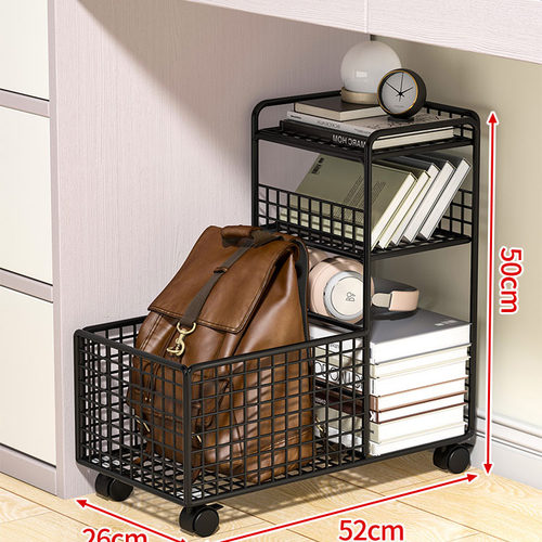 桌下置物架书桌旁小书架可移动带轮落地办公桌边推车书本收纳书柜