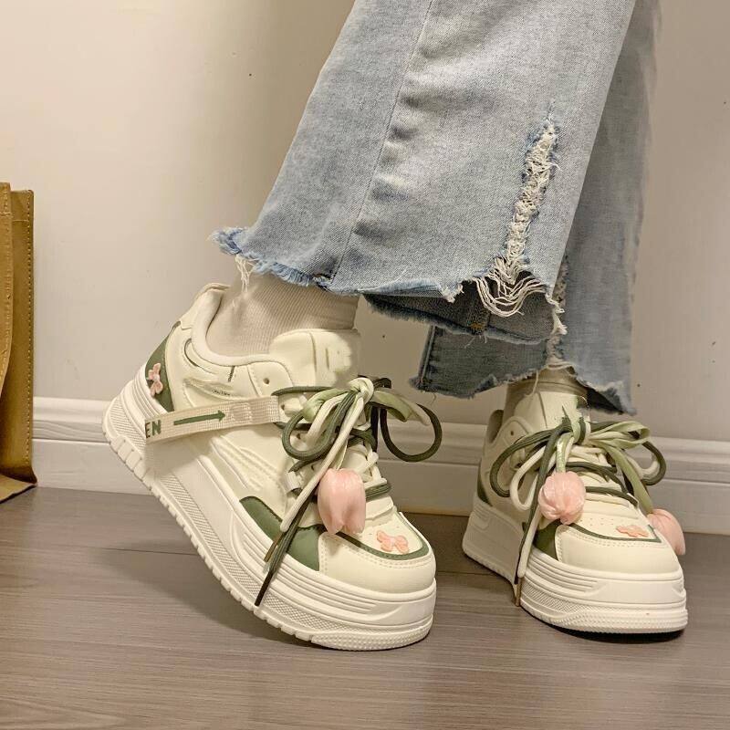 白绿郁金香厚底板鞋女夏