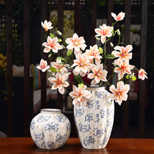 新中式釉下彩青花瓷花瓶花艺摆件