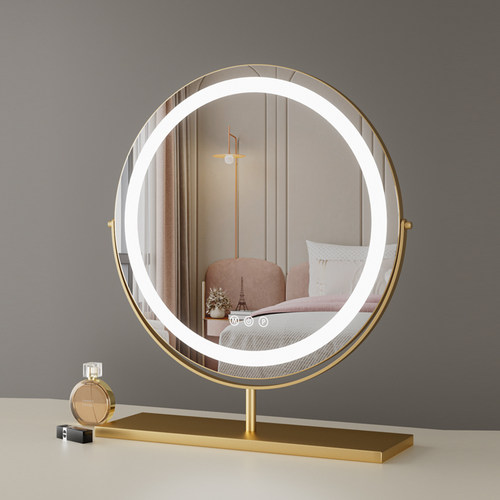 简约镜子化妆镜带灯台式桌面家用led智能梳妆镜子卧室ins风美容镜