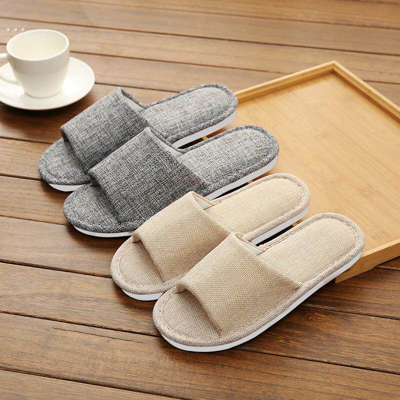秋冬季居家亚麻棉布拖鞋男女情侣一对家用地板拖防滑室内棉麻布艺