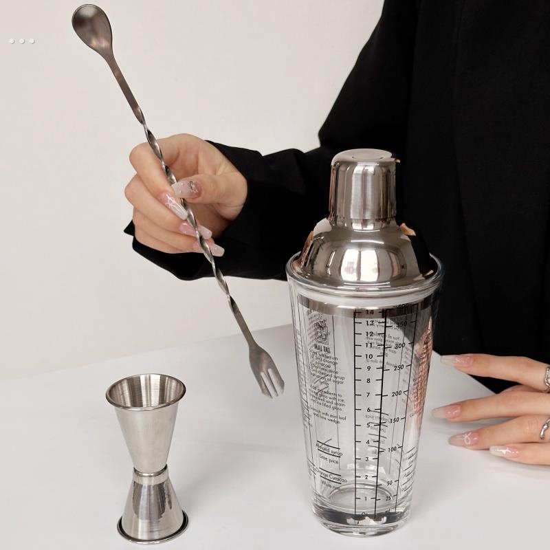 不锈钢调酒器套装玻璃雪克杯家用高级感调酒器冰锤手摇柠檬茶杯