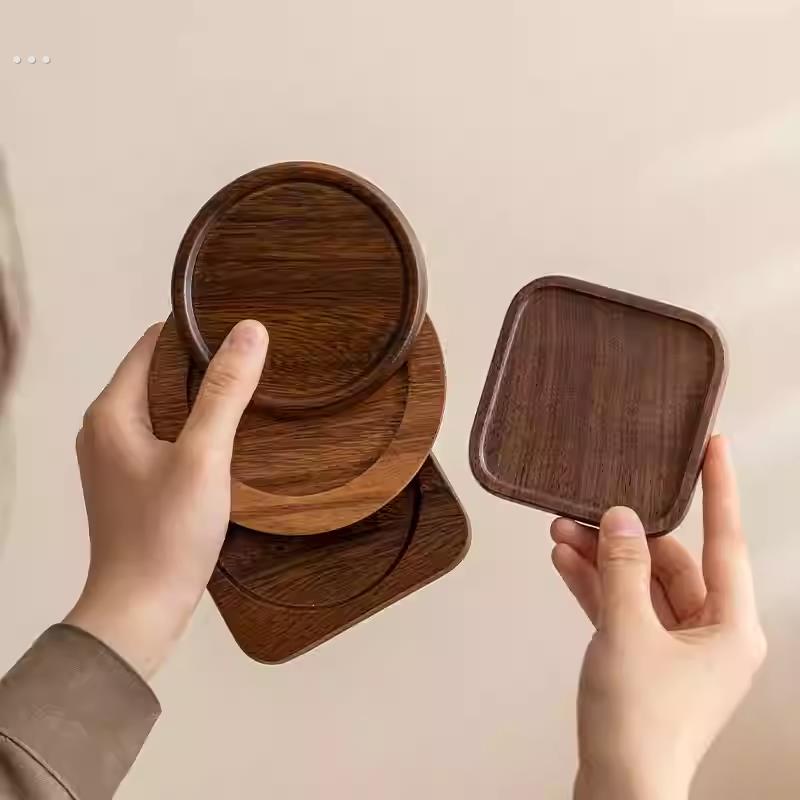 黑胡桃木茶杯垫实木质咖啡茶垫隔热垫复古高级感轻奢办公室家用