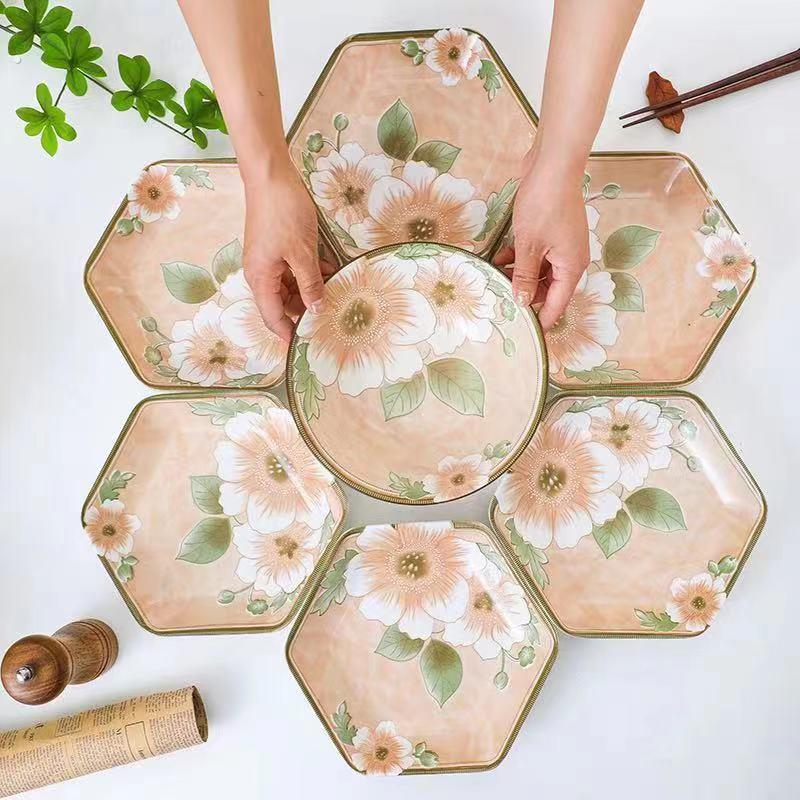 六件套餐具6件套山茶套装碗家用吃饭异性盘