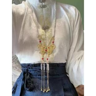 新中式马面裙项链上衣配饰女童长璎珞背云流苏古风汉服吊坠国风女