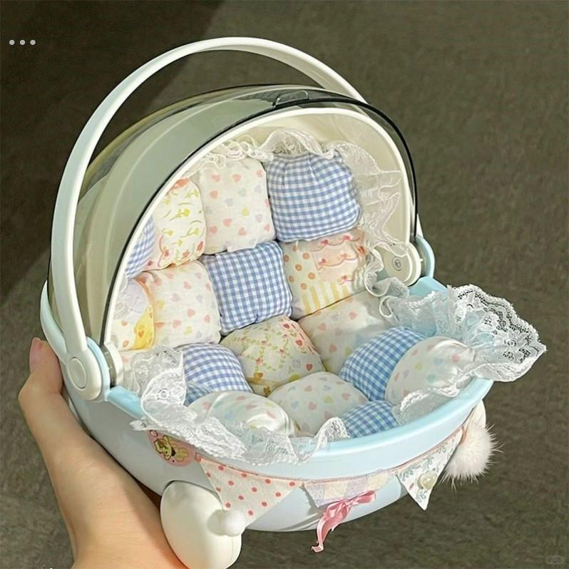 手提桌面摇篮收纳盒子棉花娃娃可爱宿舍好物零食筐bjd ob11婴儿车