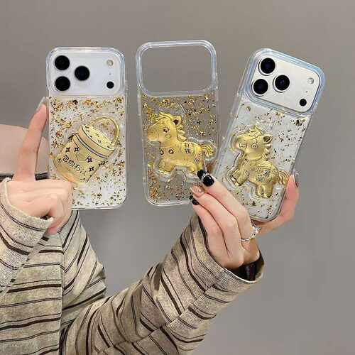滴胶金箔马上有钱iPhone17promax手机壳苹果1615仿金箔手机保护套