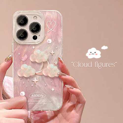 适用苹果15pm手机壳iphone18月亮立体云朵17羽纱16镭射14大孔防摔