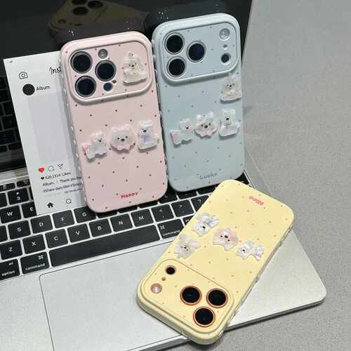 可爱立体西高地适用iPhone17PROMAX手机壳苹果16侧边爱心波点软壳