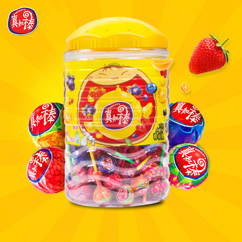 真知棒棒棒糖108支桶装水果味糖果儿童馋嘴怀旧小零食喜糖礼盒装