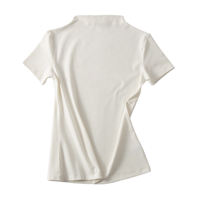 半高领短袖t恤女螺纹紧身打底衫