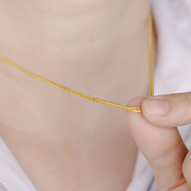 新款肖邦项链足金999包银小方块项链 女生素链锁骨链送女友生日礼