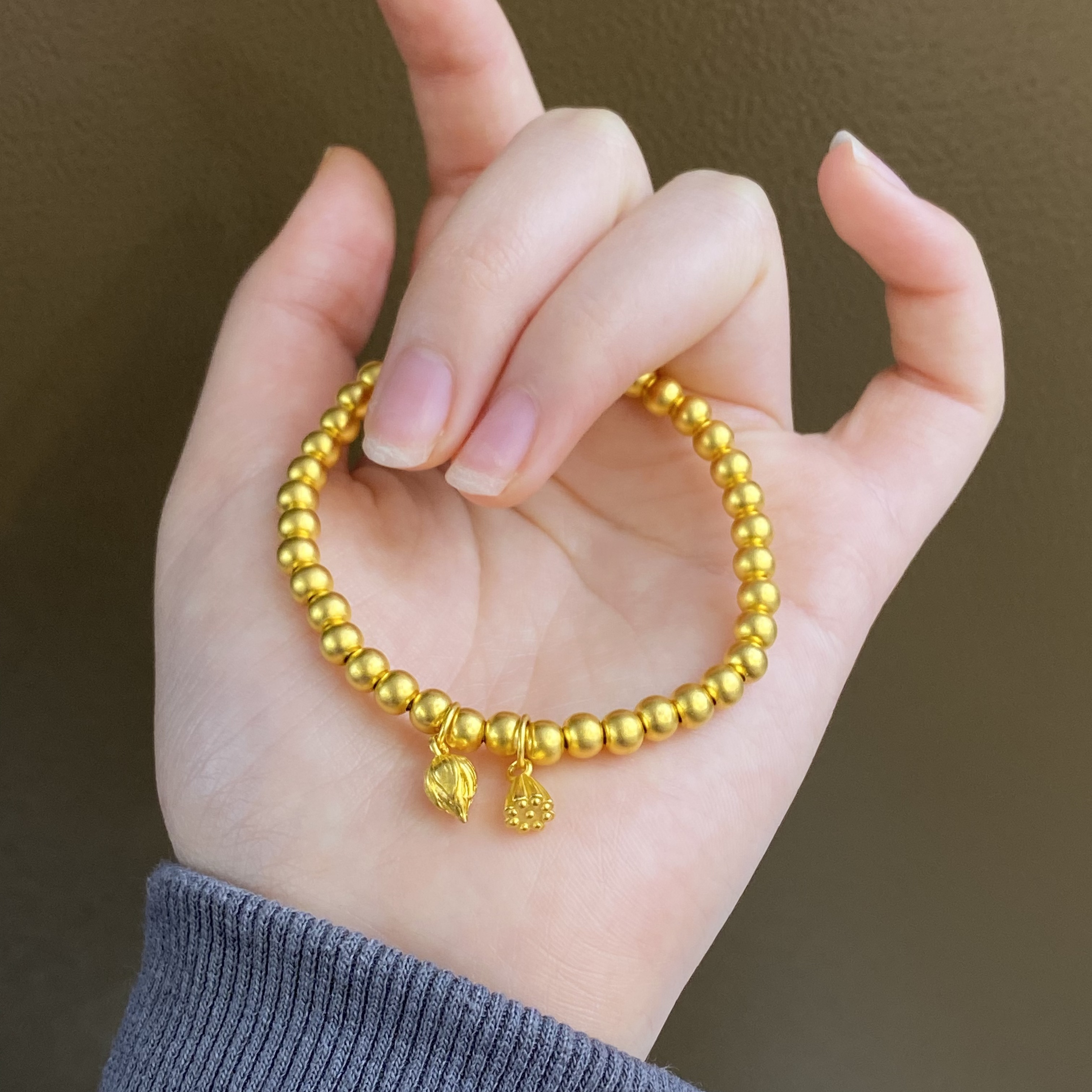 金包银古法磨砂两世欢莲花手链