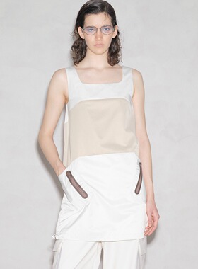 dat. 三段拼色运动感两穿腰带机能户外感抽绳直筒中短A字连衣裙