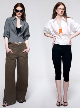dat.明後日 可收腰多穿法蝙蝠袖廓型棉感轻薄夏日双色长袖衬衫