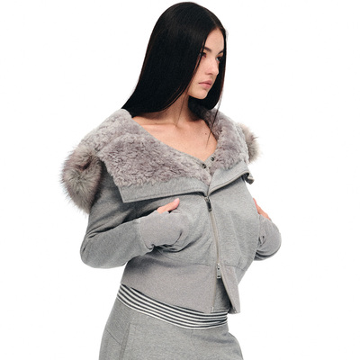 dat.斜拉链毛绒内胆毛领卫衣外套