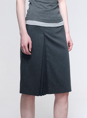 dat.明後日 精致风琴褶中腰直筒及膝休闲西装半裙