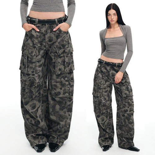 【单依纯同款】花朵印花迷彩裤