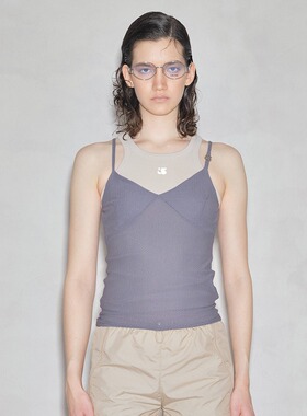 dat. 金属挂件装饰弹力修身叠穿芭蕾内搭机能运动感网布吊带背心