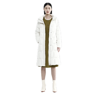 戴布拉芬新款冬季直身型连帽羽绒服女士中长款立领显瘦白鸭绒外套