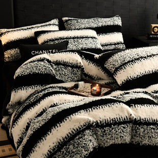 简约风冬季加厚保暖牛奶绒四件套法兰绒床单被套加绒珊瑚绒三件套