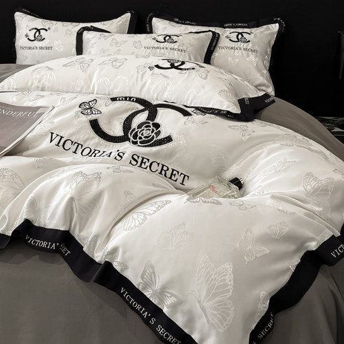 简约提花水洗真丝四件套丝滑裸睡冰丝被套夏季床单床笠式床上用品