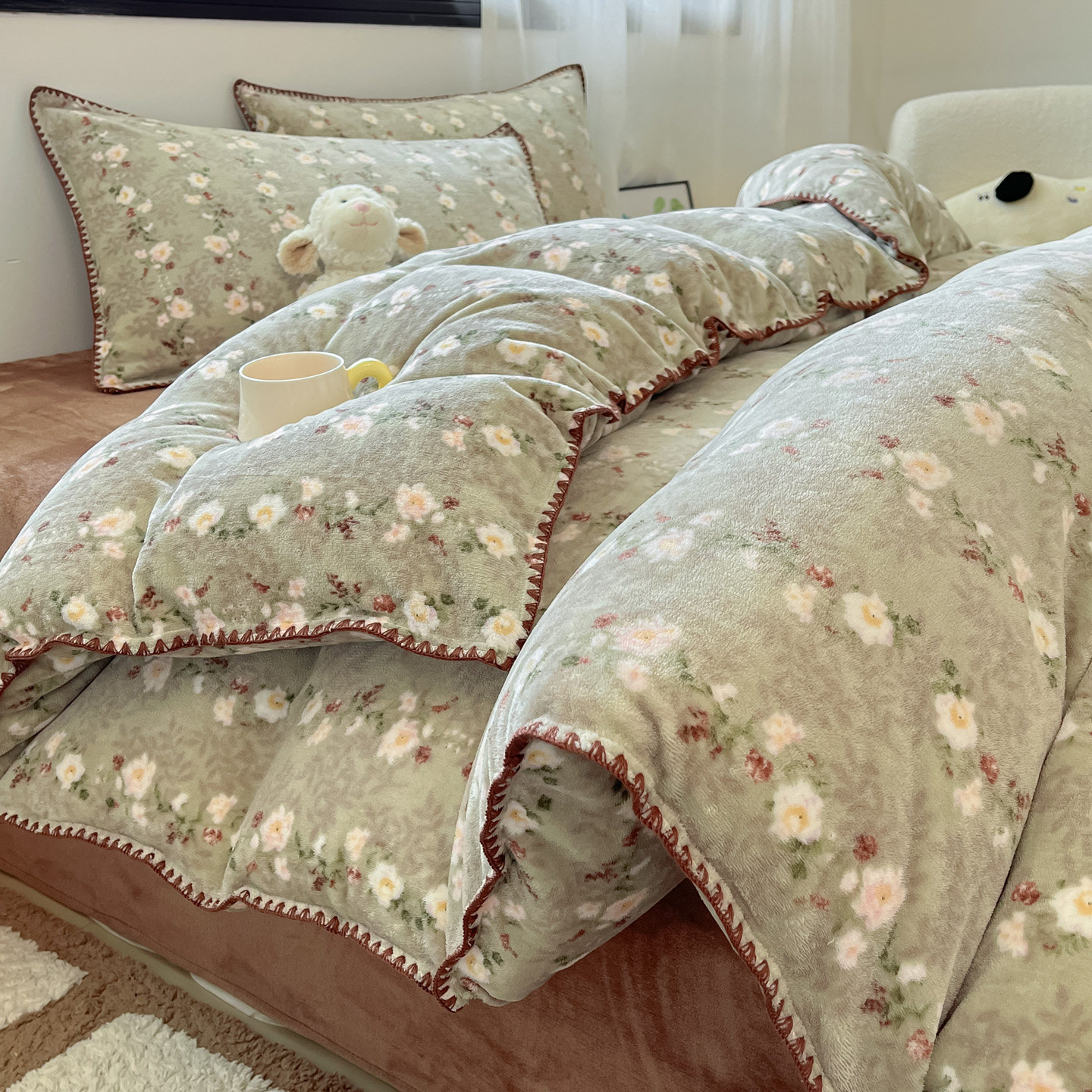 加厚牛奶绒四件套珊瑚绒加绒被套毛绒被罩床单学生宿舍床上三件套,床上用品,学生床品套件,淘宝优惠券,粉丝福利购,淘宝优惠卷