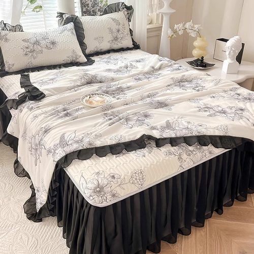 A类夏季乳胶冰丝凉席夏被四件套床裙款可机水洗空调软席子三件套