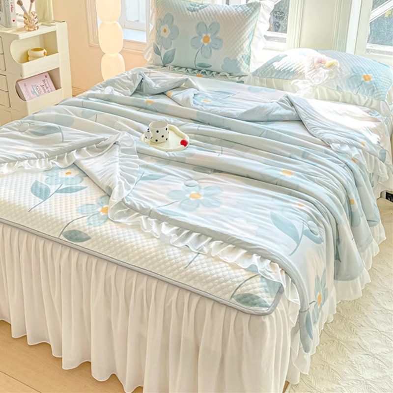 a类夏凉被四件套床裙款冰丝凉席冰豆豆夏季空调被夏被薄被子花边,床上用品,学生床品套件,淘宝优惠券,粉丝福利购,淘宝优惠卷