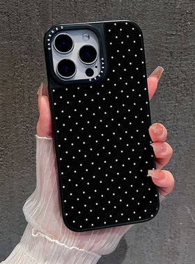 适用于苹果17华为荣耀OPPO三星vivo红米iPhone16手机壳小米15黑底白色波点mate70刀锋小羊皮s30/reno14保护套