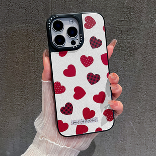适用于苹果17华为荣耀OPPO三星vivo红米iPhone16手机壳小米15韩系红色爱心mate70刀锋小羊皮s30/reno14保护套