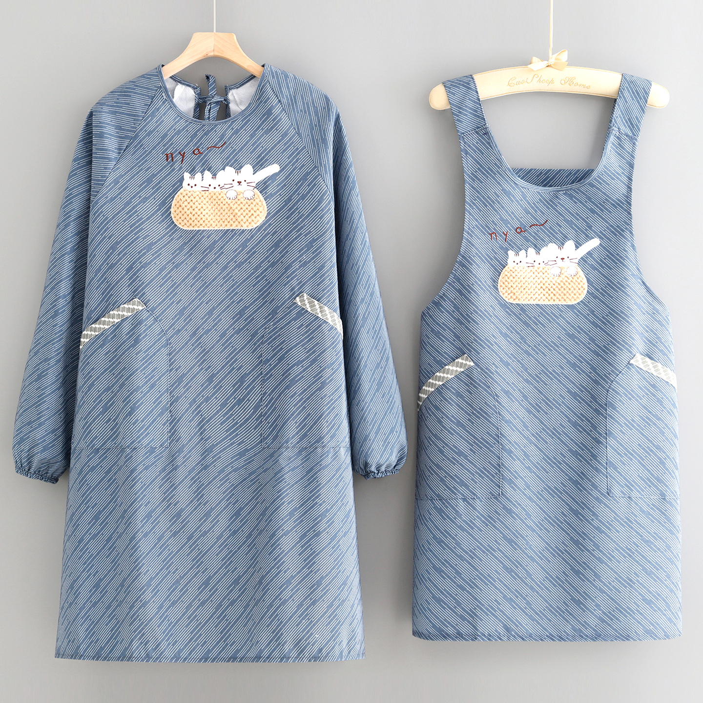 时尚帆布长袖围裙家用厨房防污