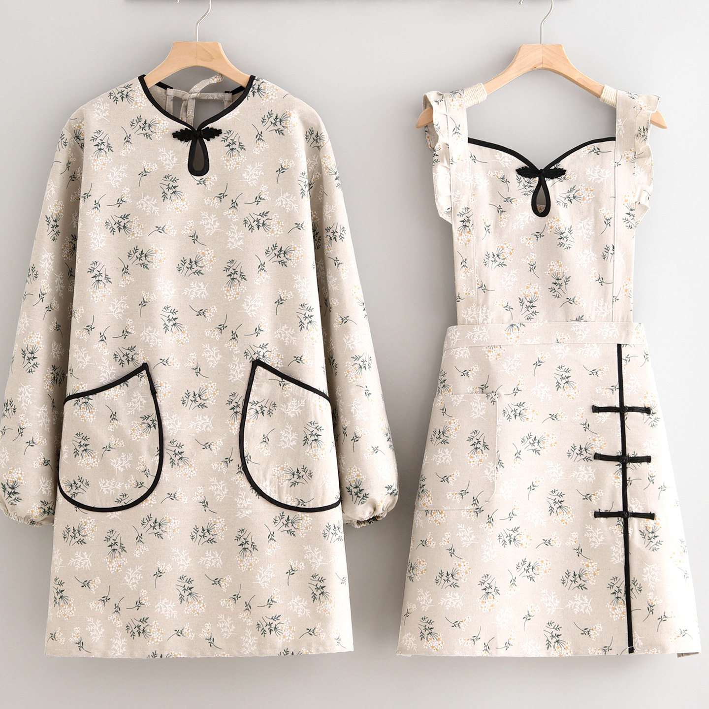 中式帆布围裙厨房家用新款成人罩衣女民族风做饭餐饮长袖围腰,家庭/个人清洁工具,围裙,淘宝优惠券,粉丝福利购,淘宝优惠卷