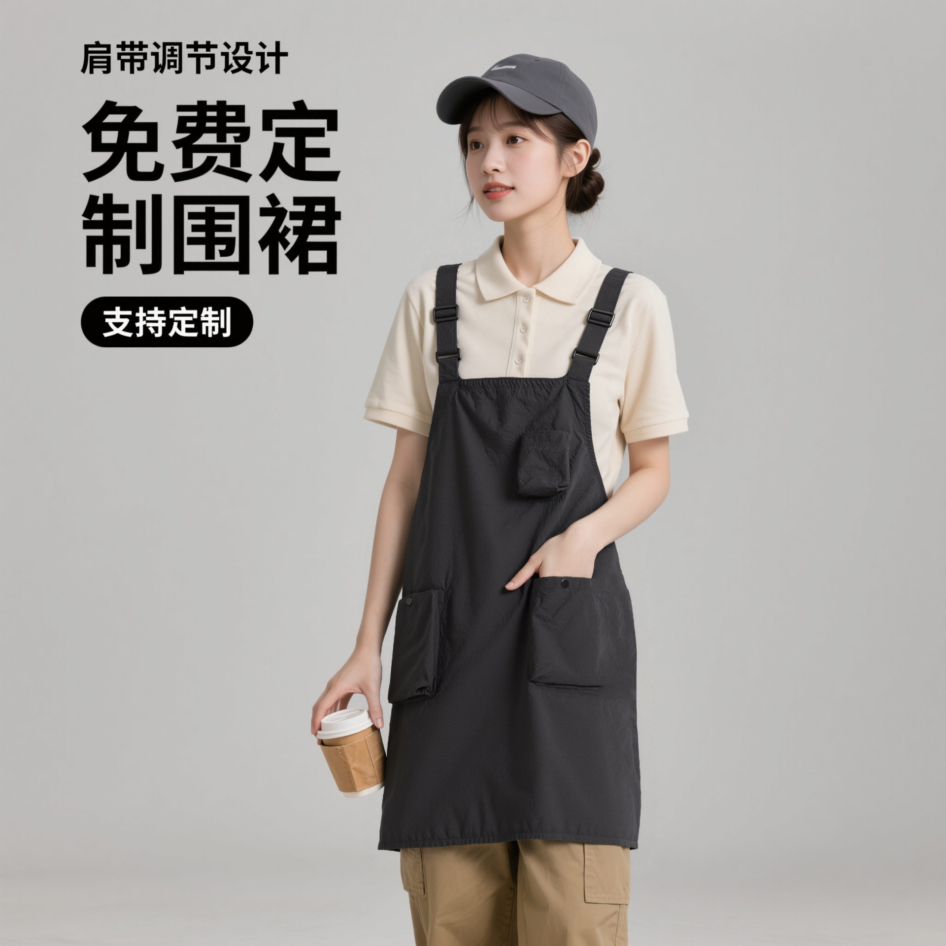 简约防泼水围裙免费印字餐饮上班