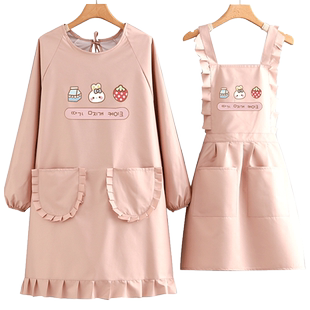 环保防水围裙厨房家用做饭长袖罩衣女新款工作服定制logo印字围腰