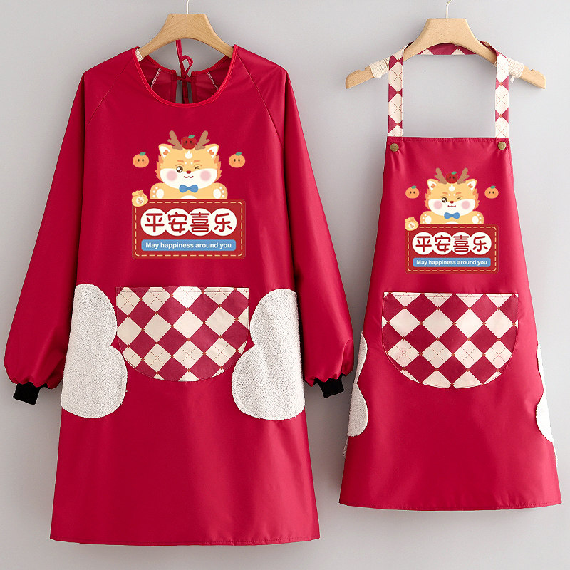 卡通龙年新款罩衣女防水长袖围裙厨房家用做饭餐饮专用工作服定制