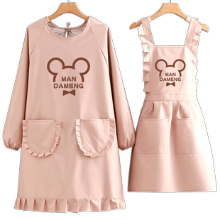 韩版洋气环保防水长袖围裙定制logo印字罩衣工作服女厨房家用围腰