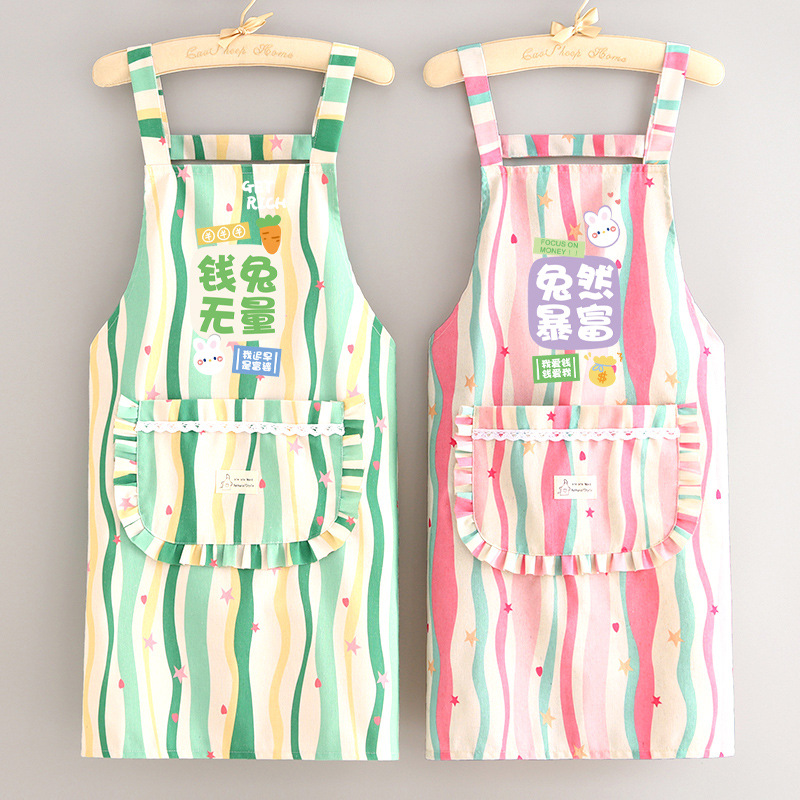 新款帆布卡通围裙家用厨房做饭围腰防污透气餐饮专用工作定制印字