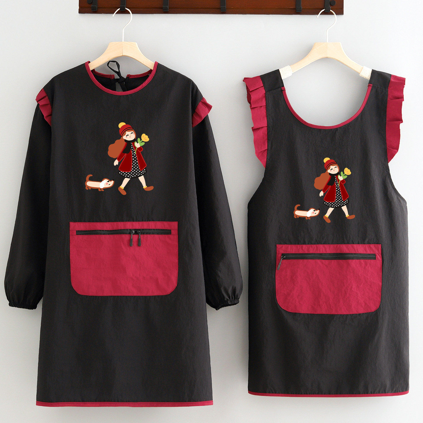 法式防污长袖围裙厨房家用女士做饭围腰防泼水罩衣可爱餐饮工作服,家庭/个人清洁工具,围裙,淘宝优惠券,粉丝福利购,淘宝优惠卷